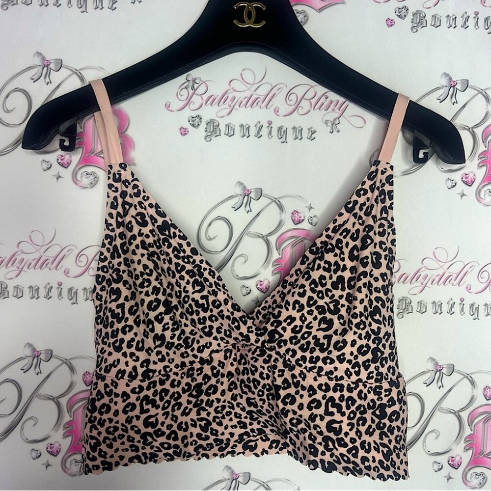 Joe fresh cheetah print bra bralette sports bra tan cream with black spotted